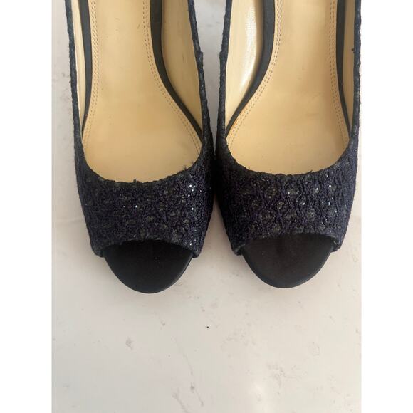 ENZO ANGIOLINI PEEP TOE BLACK SATIN GLITTER FABRIC STILETTO HEELS SIZE 8M - Picture 7 of 11